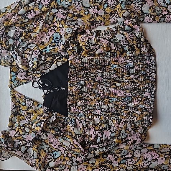 Free People Floral Mabel Ruffle Balloon Sleeve Top M Like New - Picture 9 of 11